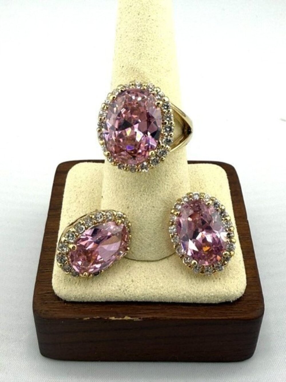 Pink  and Gold Colored Ring and Earrings set - Size 8